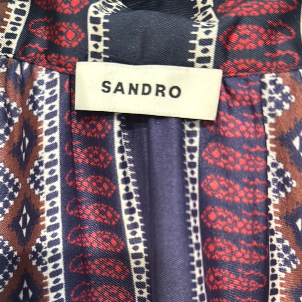 Sandro Blue and Red Pleated Long Sleeve Shirt Dress size 40 - Picture 3 of 7